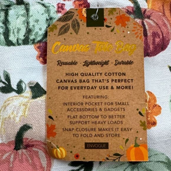 Envouge 100% Printed Canvas Fall Pumpkin Harvest Tote Bag NWT - Picture 8 of 9